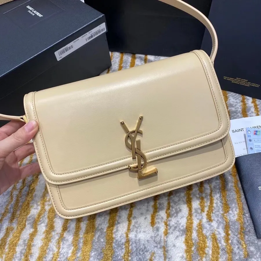 Ysl Saint Laurent τσάντα ώμου Solferino κουτί 24cm δέρμα μοσχαριού, μπεζ