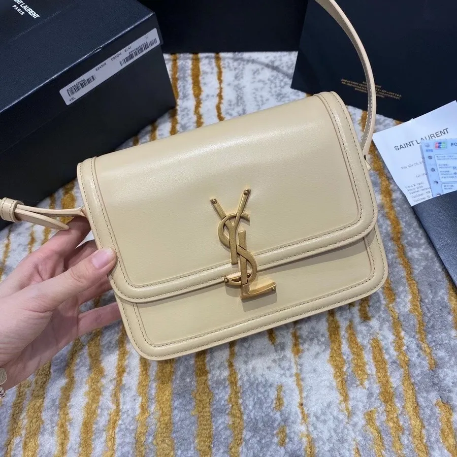 Ysl Saint Laurent Solferino τσάντα ώμου κουτί 20cm δέρμα μοσχαριού, μπεζ