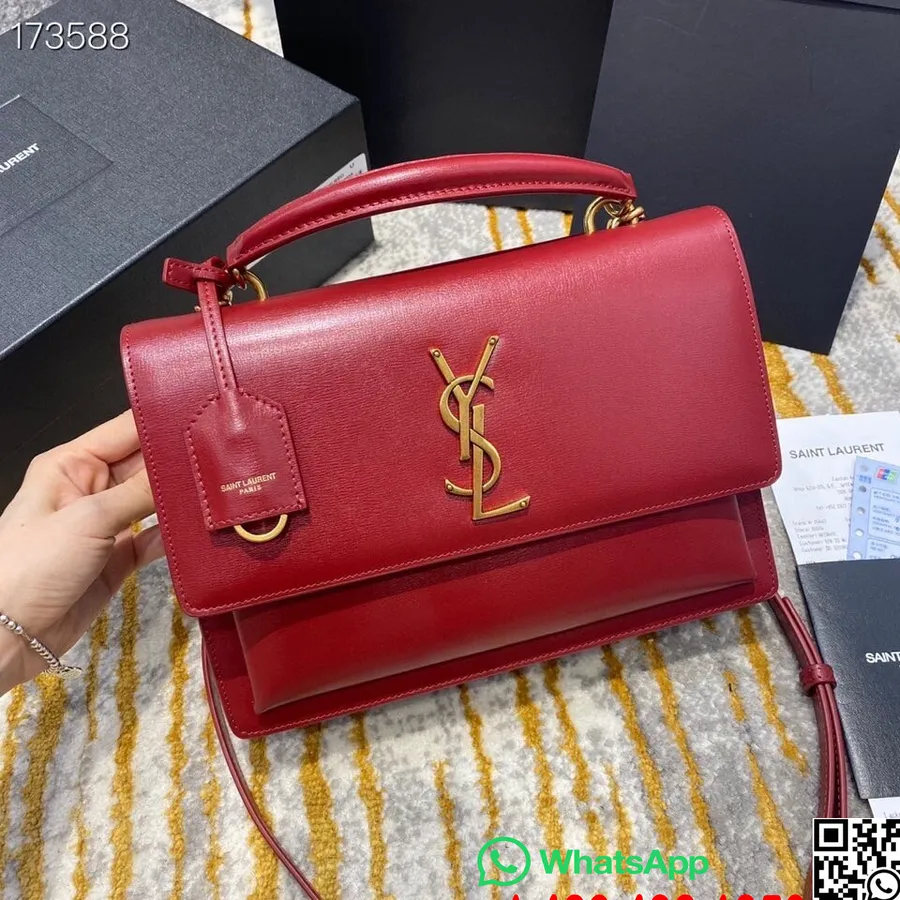 Borsa A Tracolla Ysl Saint Laurent Tramonto 25 Cm Con Scatola Hardware Dorata In Pelle Di Vitello, Bordeaux