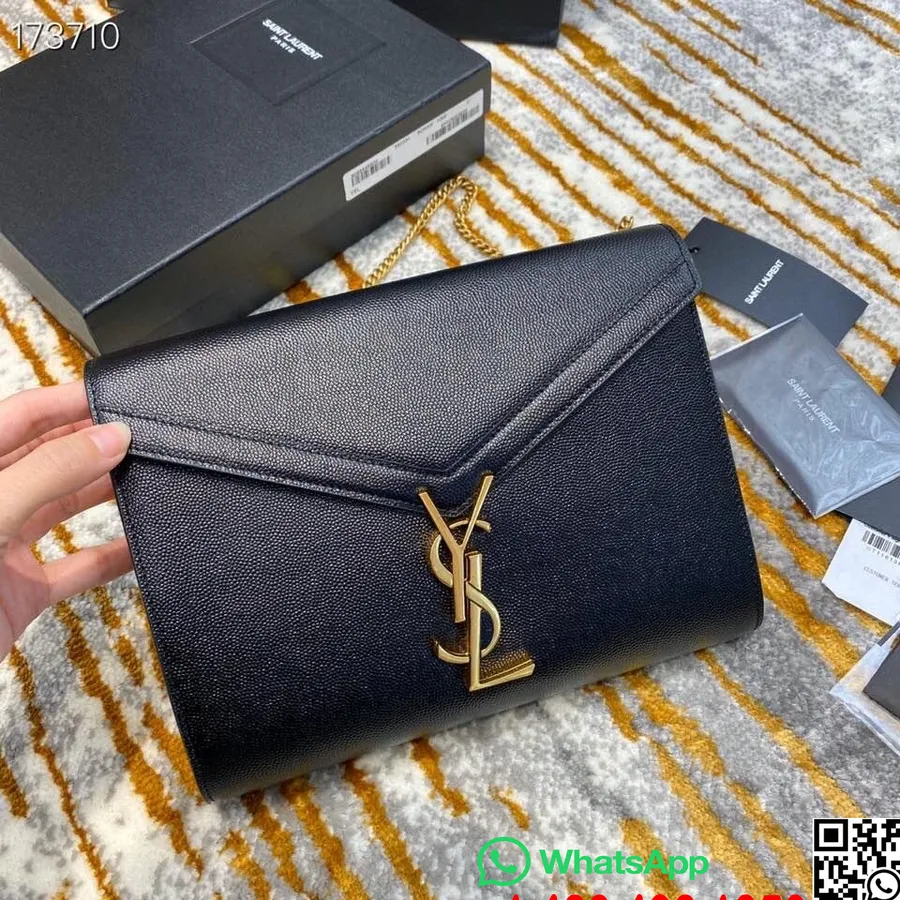 Ysl Saint Laurent Sac Bandoulière Pochette Chaîne Cassandra 23 Cm Cuir De Veau Grainé, Noir