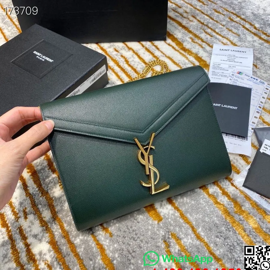 Ysl Saint Laurent Sac Bandoulière Pochette Chaîne Cassandra 23 Cm Cuir De Veau Grainé, Vert