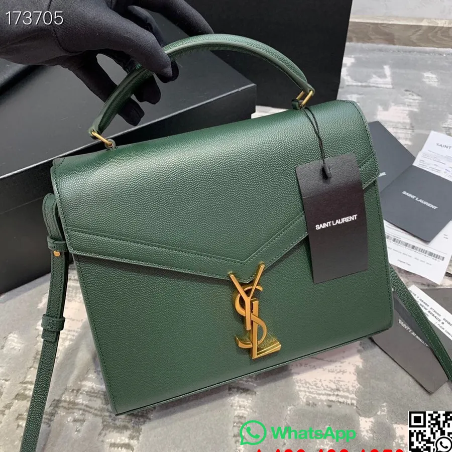 Ysl Saint Laurent Sac Bandoulière Cassandra Top Handle 25 Cm Cuir De Veau Grainé, Vert