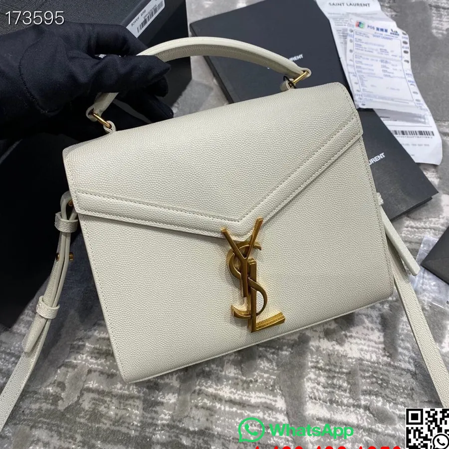 Τσάντα ώμου Ysl Saint Laurent Cassandra Top Handle 20cm δέρμα μοσχαριού, λευκό