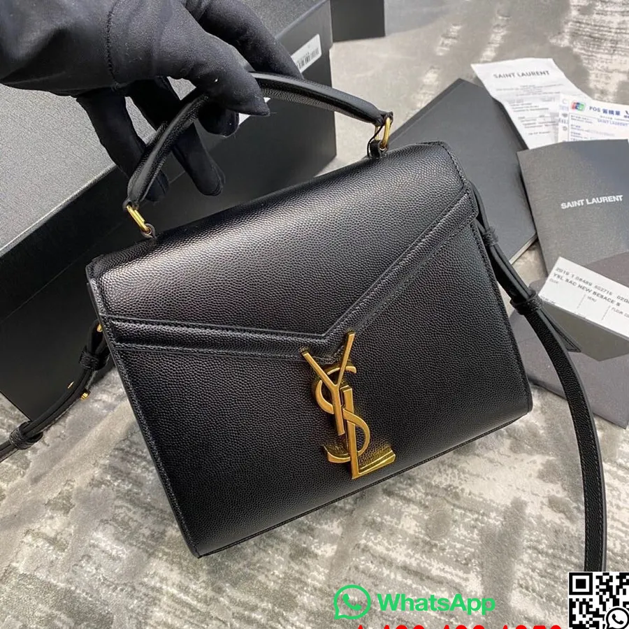 Τσάντα ώμου Ysl Saint Laurent Cassandra Top Handle 20cm δέρμα μοσχαριού, μαύρο