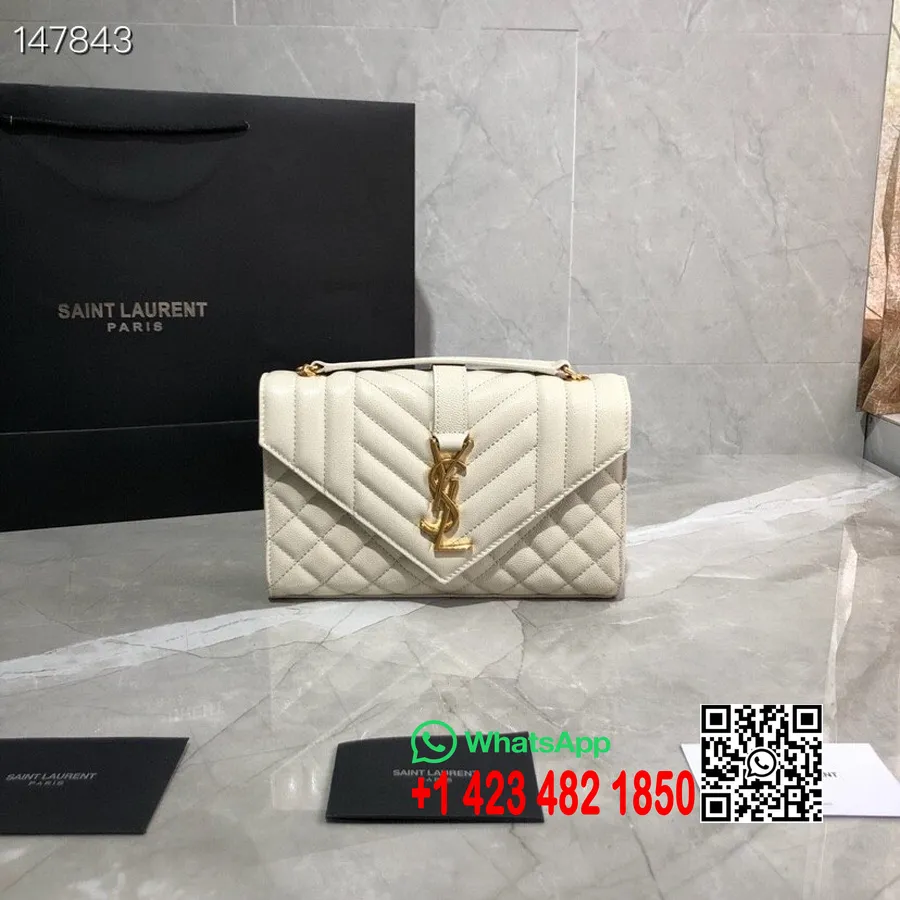 Saint Laurent Ysl Enveloppe Woc Sac Bandoulière 22cm Matériel Doré Cuir De Veau Grainé Collection Automne/hiver 2020, Blanc