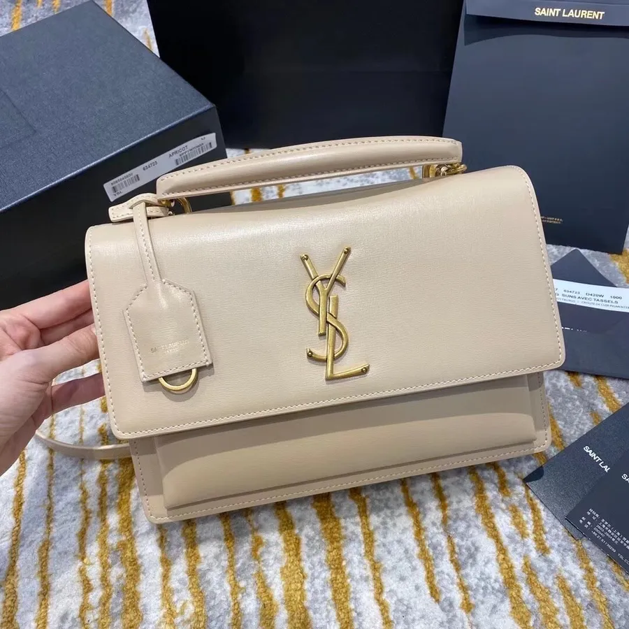 Borsa A Tracolla Saint Laurent Ysl Tramonto 25cm Pelle Di Vitello Collezione Autunno/inverno 2020, Beige