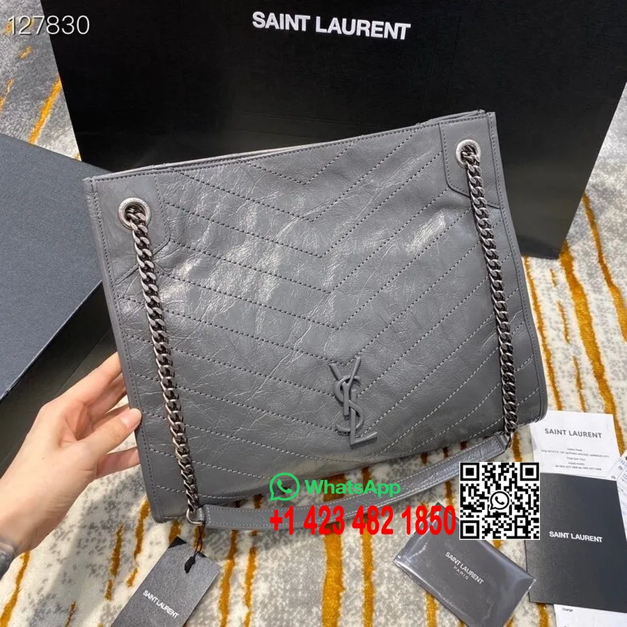 Borsa Tote Saint Laurent Ysl Niki Shopping 33 Cm Pelle Di Vitello Goffrata Coccodrillo Collezione Autunno/inverno 2020, Grigio