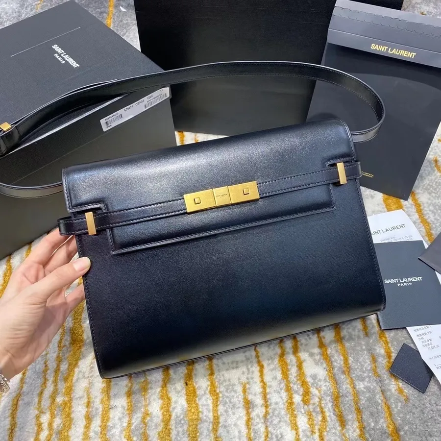 Saint Laurent Ysl Manhattan Torba Za Rame 30cm Teleća Koža Kolekcija Jesen/zima 2020., Crna