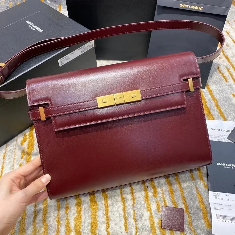 Saint Laurent Ysl Manhattan Torba Za Rame 30cm Teleća Koža Kolekcija Jesen/zima 2020, Bordo