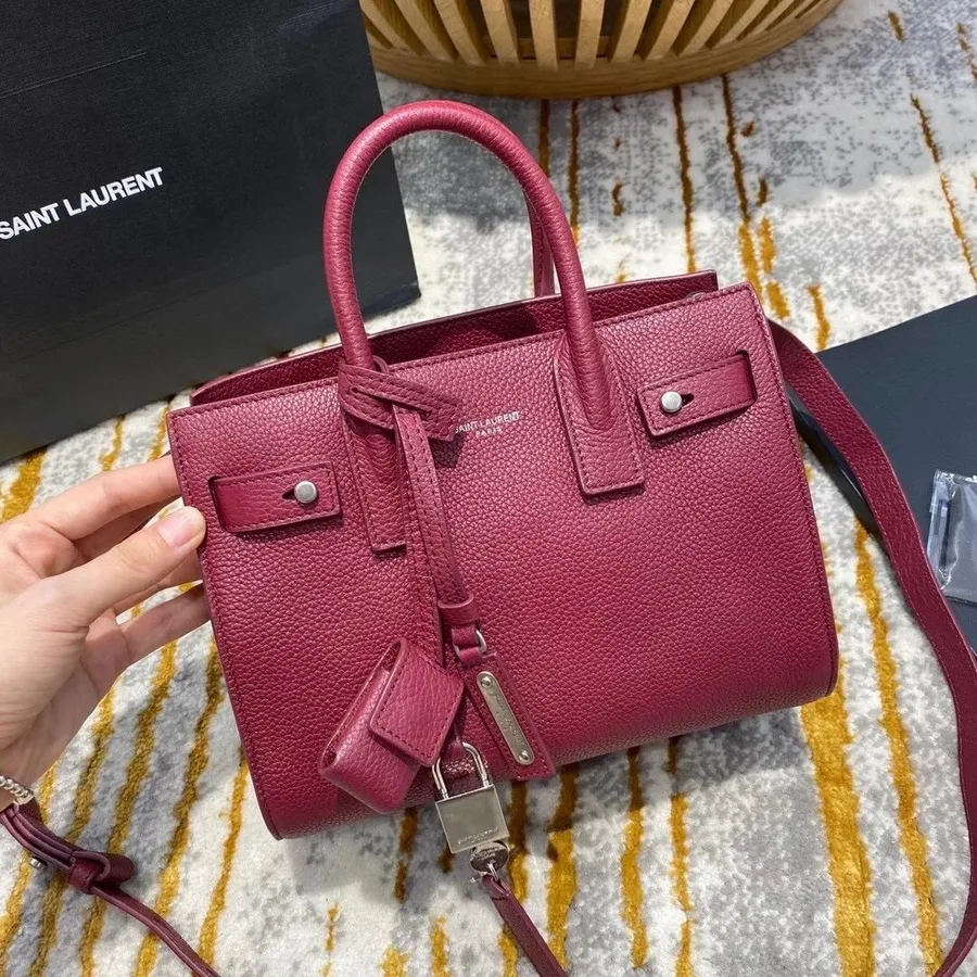 Borsa A Tracolla Saint Laurent Ysl Mini Sac Du Jour 22 Cm Pelle Di Vitello Granulata Collezione Autunno/inverno 2020, Bordeaux