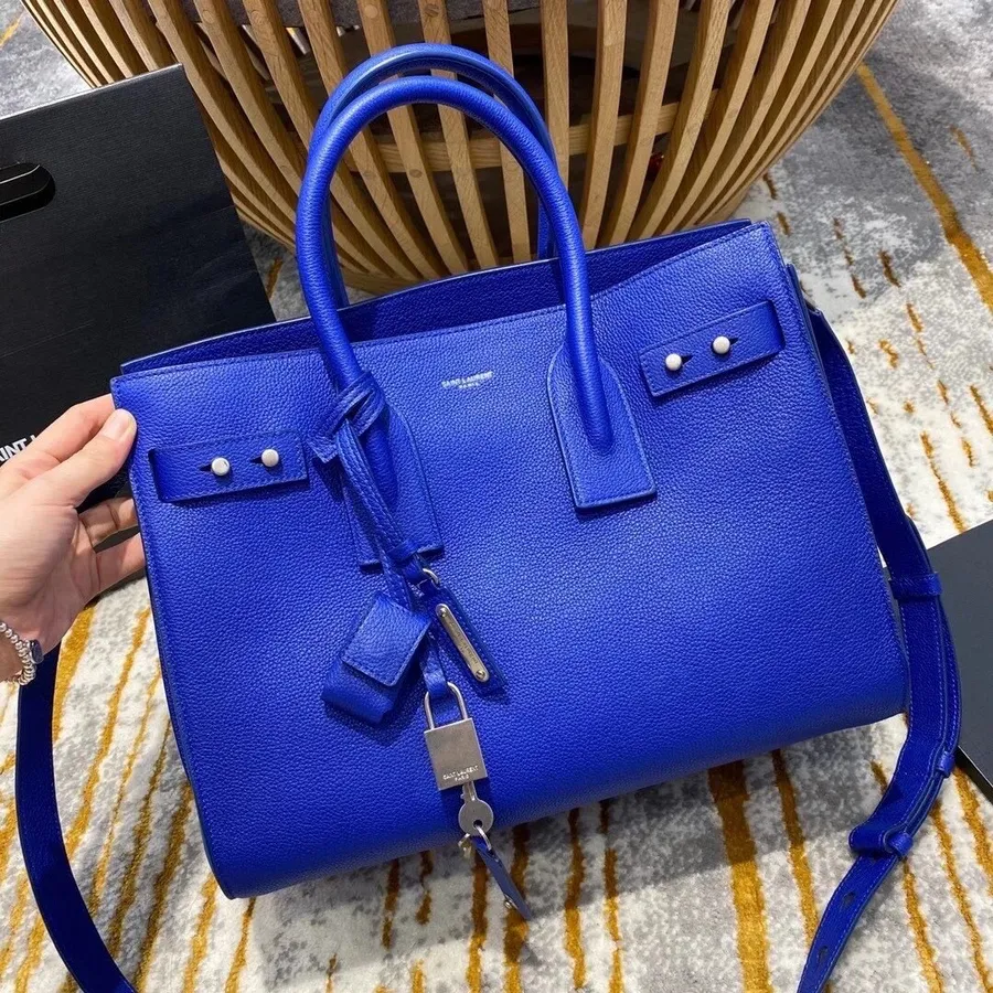 Borsa A Tracolla Saint Laurent Ysl Sac Du Jour 32 Cm Pelle Di Vitello Grana Collezione Autunno/inverno 2020, Blu Elettrico