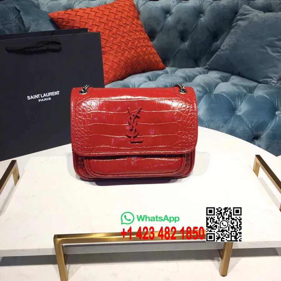 Borsa A Tracolla Saint Laurent Ysl Niki Baby 22 Cm Pelle Di Vitello Goffrata Coccodrillo Hardware Argento Collezione Primavera/e