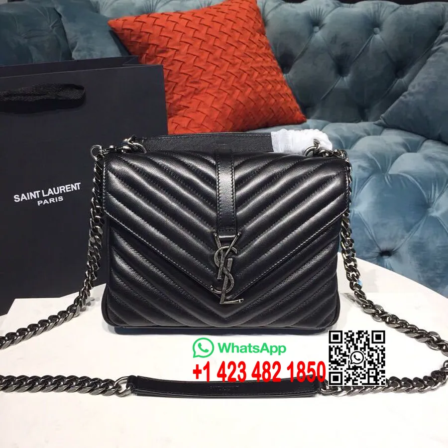 Saint Laurent Sac Bandoulière Ysl College Medium 24cm Cuir Matelassé Matelassé Matériel Argenté Collection Printemps/été 2019, N