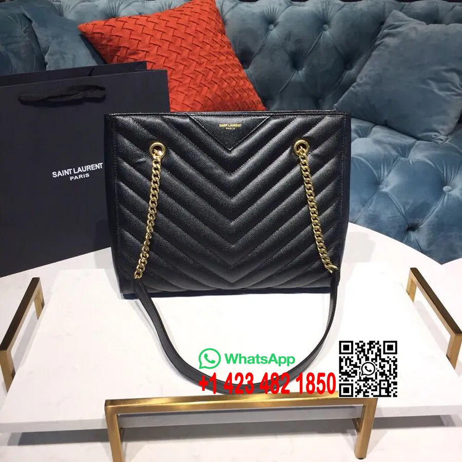 Saint Laurent Sac Cabas Ysl Tribuca 28cm Cuir De Veau Grain De Poudre Matériel Doré Collection Printemps/été 2019, Noir