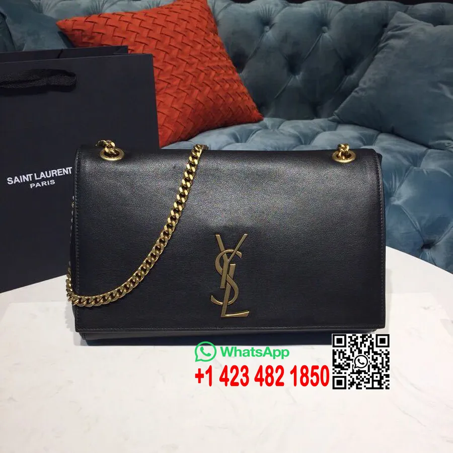 Borsa Kate Saint Laurent YSL Con Monogramma 28 Cm Pelle Di Vitello Liscia Hardware Dorato Collezione Primavera/estate 2019, Nero