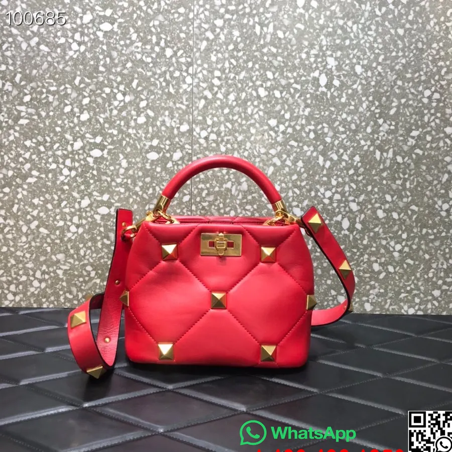 Valentino Garavani Roman Stud The Handle Torba 25 Cm 1197 Janjeća Nappa Koža Kolekcija Jesen/zima 2022., Rouge Pur