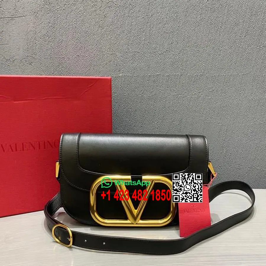 Valentino Supervee Crossbody Väska 28 Cm Kalvskinn Vår/sommar 2020 Kollektion, Svart