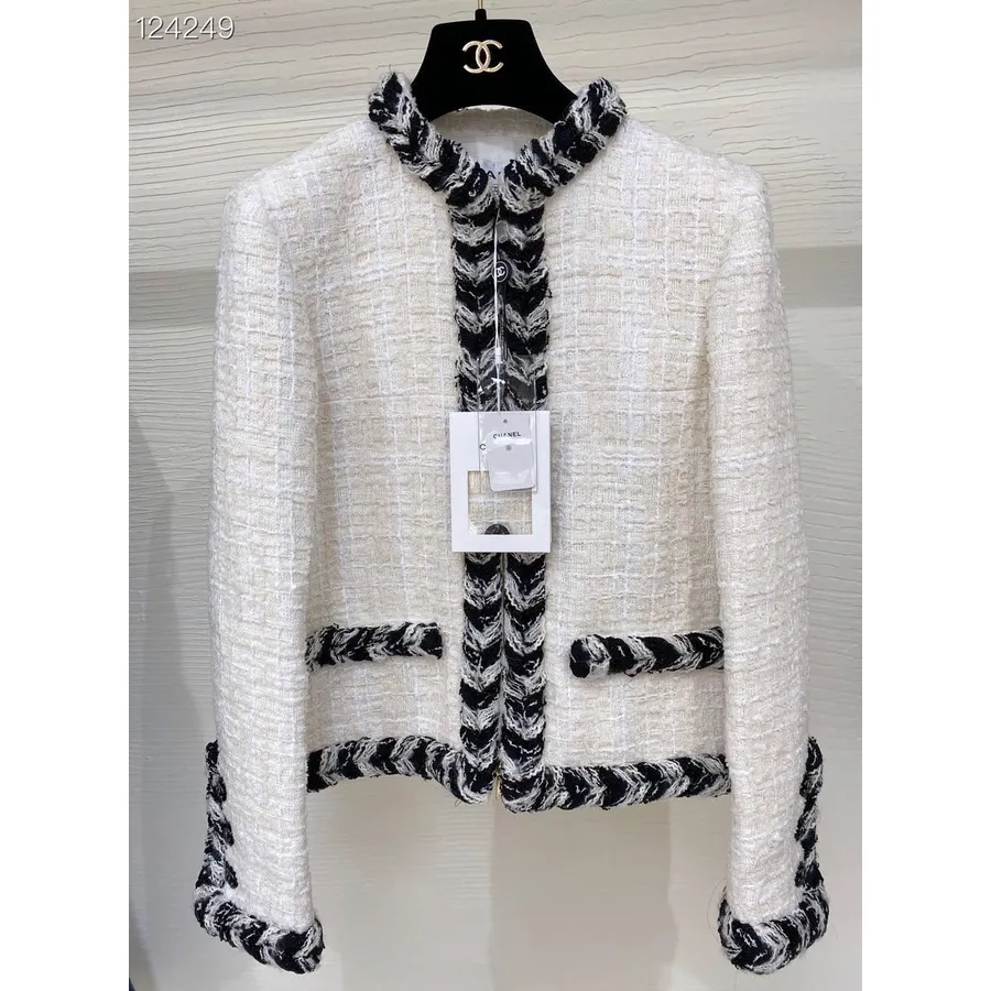 Koleksi Blazer Wanita Chanel Tweed Musim Gugur/dingin 2020, Putih/hitam