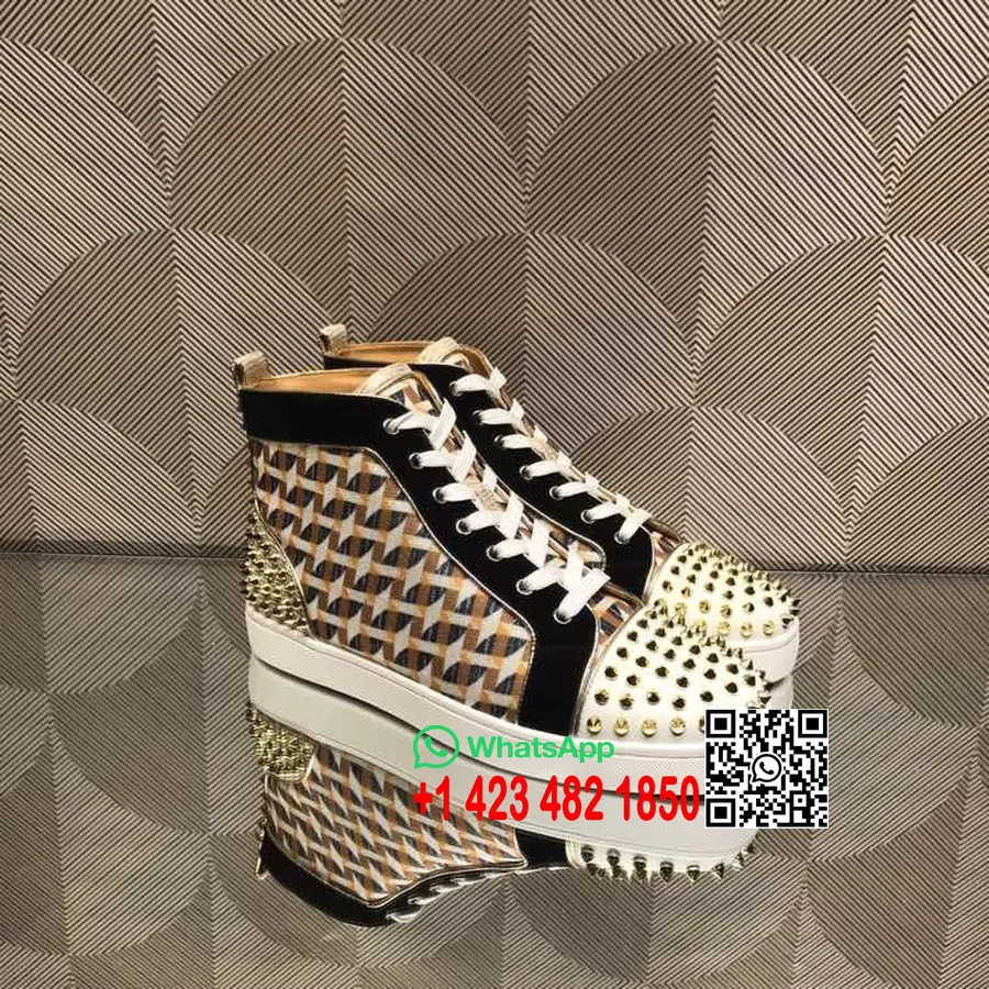 Christian Louboutin Louis Spike Flat High-top Herre Joggesko Canvas/kalveskinn Høst/vinter 2021 Kolleksjon, Hvit/beige