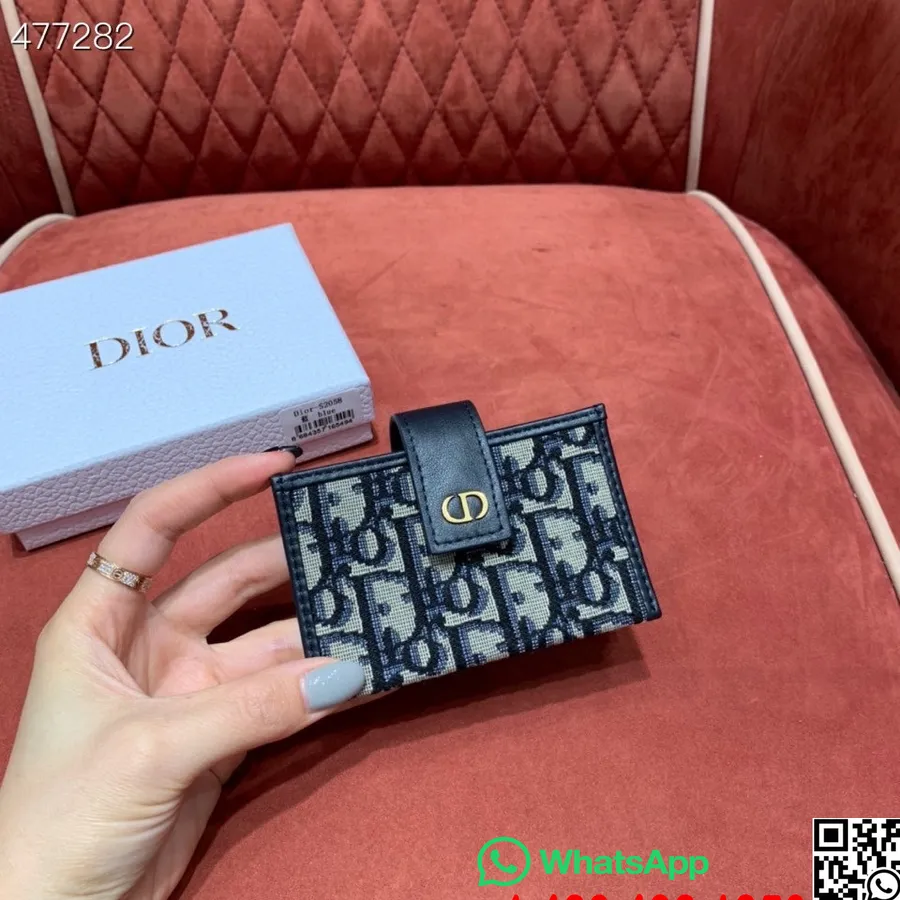 Porta Carte Christian Dior Tela Ricamo Obliquo 12 Cm Collezione Primavera/estate 2021, Blu Navy